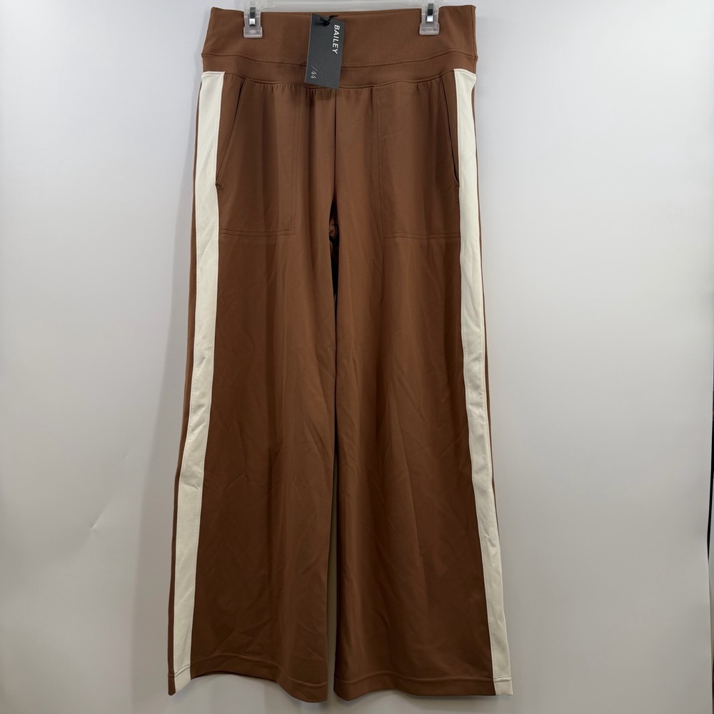 Bailey 44 Wide Leg Track Pants L Brown Cream Side Stripe Pull On NWT